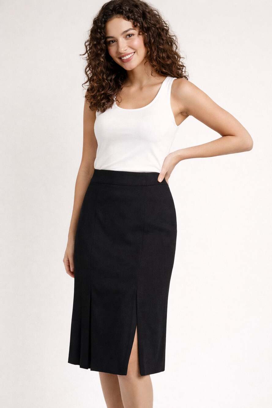 Theory Black Wool Blend Pleated side slit Skirt Size 4 Black Office Chic